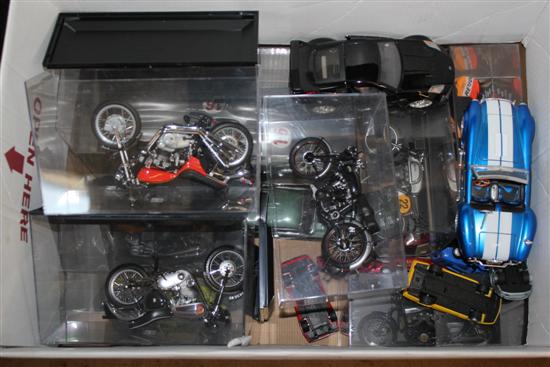 Collection of model cars & motorbikes, incl. Steve McQueen Bullitt Mustang, Honda CB Motorbike(-)